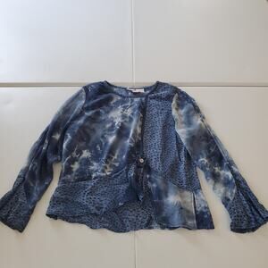Tommy n Loulou Blouse Womens Medium Blue Tie Dye Sheer Long Sleeve Lagenlook Art